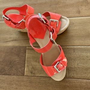 New Victor Alfaro coral cork wedge sandals